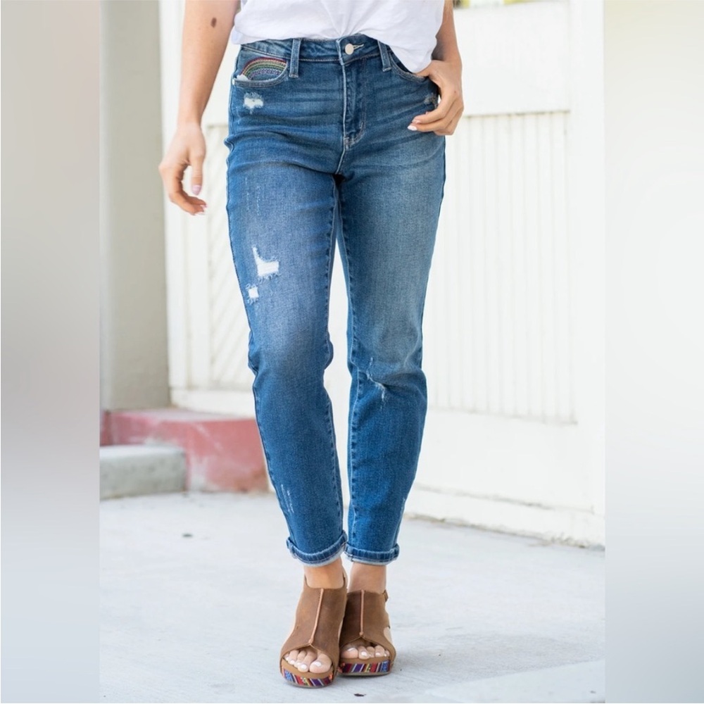 Judy Blue Straight Leg Embroidered Jeans 9/29 EUC